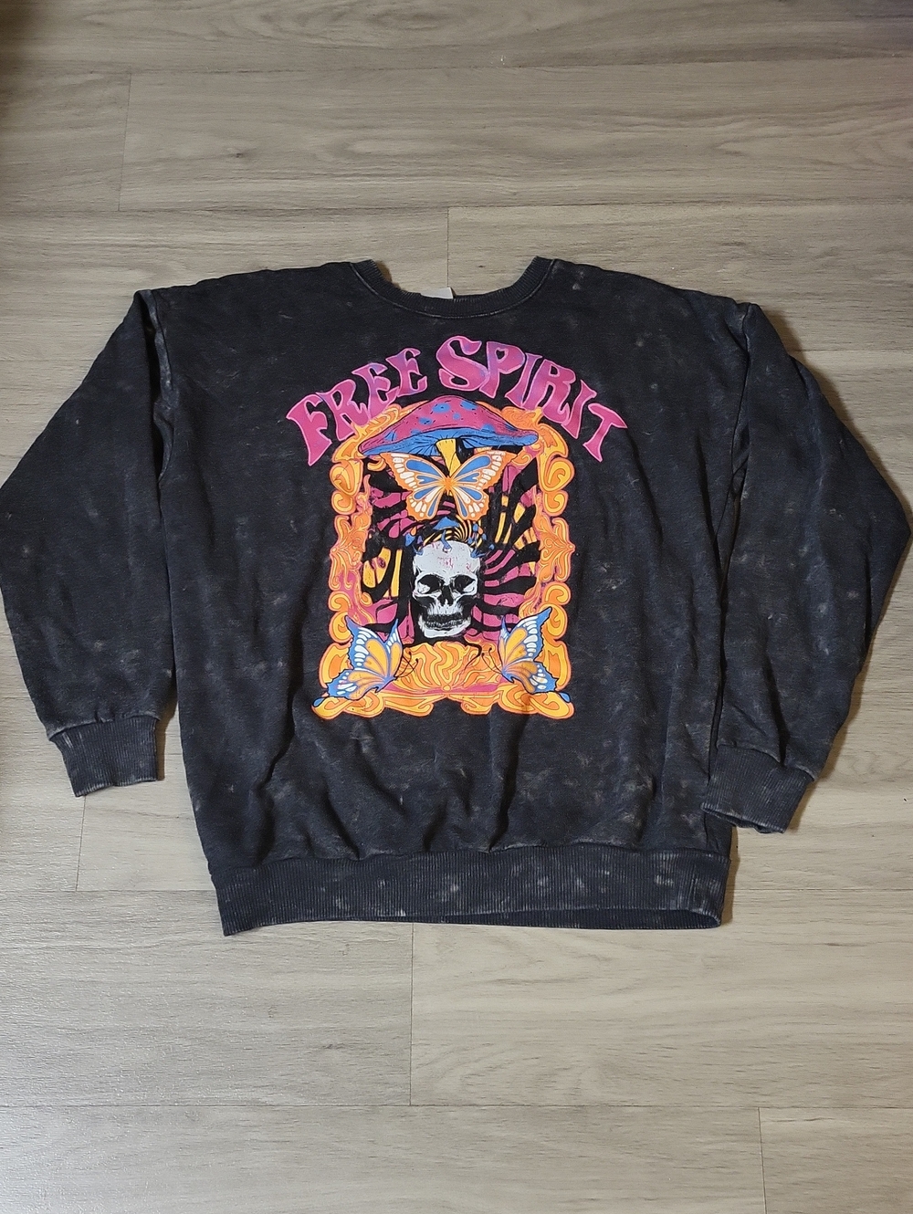No Boundaries Black Crewneck Sweatshirt with Neon Graphic